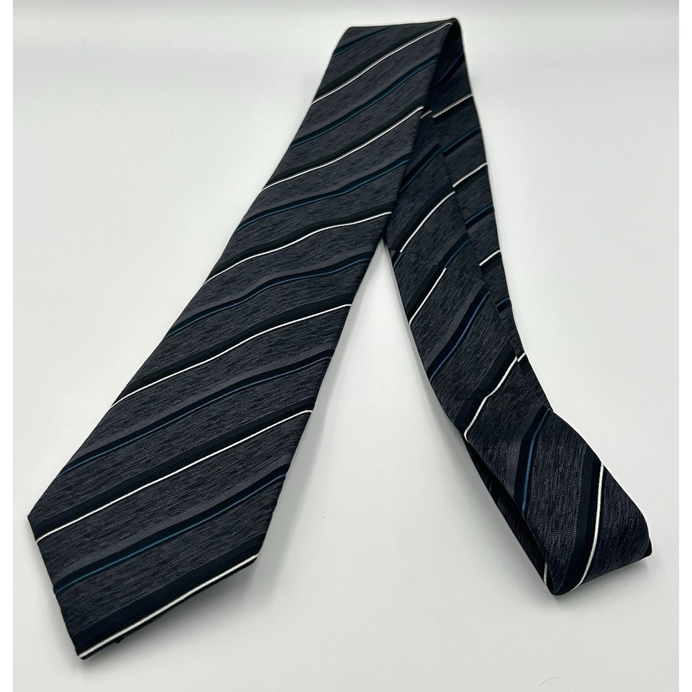 Marc Anthony 100% Silk Narrow Men's Neck Tie Black Gray Tonal‎ Stripe 3W 58L - Picture 9 of 9